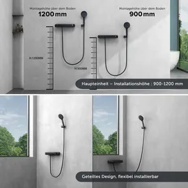 doporro Badewannenarmatur mit Handbrause, Wasserfall Wannenarmatur aus Messing mit 38° C Sicherheitssperre Matt schwarz