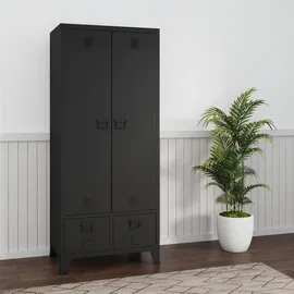 [en.casa] Kleiderschrank Hankasalmi mit 2 Schubladen 180x90x40 cm Schwarz