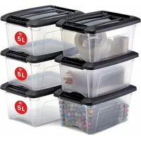 Iris Ohyama Aufbewahrungsboxen mit Deckel, 5L, 6er-Set, Schwarz, Sicherer