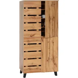 Schrank HWC-M46, Highboard Regalschrank Garderobenschrank Hochschrank, 4 T√oren 8 Stauf√§cher, 162x80x32cm, naturfarben