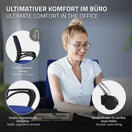ML-Design Bürostuhl ergonomisch, Blau, Höhenverstellbarer Schreibtischstuhl mit Armlehnen, Computerstuhl mit atmungsaktiver Netzbespannung,