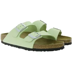 BIRKENSTOCK Arizona Damen Nubukleder-Pantoletten Made in Germany Sommer-Schuhe Schmale Weite Sandalen 1026710 Lime - 35