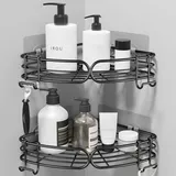 pickpiff 2 Stück Duschablage Ohne Bohren Eckregal Bad Duschregal Shampoo Halterung für Dusche Duschkorb Badregal Shower Shelf Duschhalterung Badezimmer Wandregal mit 4 Haken, Rostfreier Edelstahl