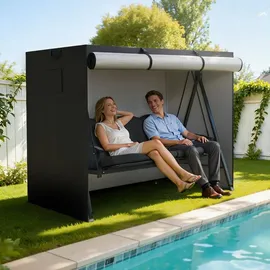M MCombo Hollywoodschaukel Abdeckung 3-4 Sitzer, Abdeckplane Wasserdicht & UV-Beständig für Gartenschaukel 4093 4095 4088 8018, Schutzhülle 4002 (Oxford, Schwarz)