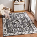 CHOSHOME Waschbarer Teppich Wohnzimmer 80x150CM Teppich Schlafzimmer Vintage Kurzflor Teppich Groß Weiche Teppich für Schlafzimmer rutschfest Teppich Flauschiger Teppich Grau