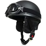 Halbschalenhelm mit ECE, Jethelm Retro, Chopper Helm, Scooter-Helm, Fahrradhelm, mit Schutzbrille und Schnellverschlussschnallen für Damen Herren Erwachsene (Color : A, Size : M(57~58cm))