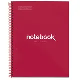 Miquelrius - Ringblock A4, Notebook Emotions, 80 Blatt 90 g/m2, 5 mm Karierung, 1 Farbstreifen, Mikroperforierte Spiralbindung, Kariertes Heft, Extra harter Einband, 4-fach gelocht, Rot