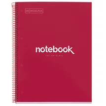 Miquelrius - Ringblock A4, Notebook Emotions, 80 Blatt 90 g/m2, 5 mm Karierung, 1 Farbstreifen, Mikroperforierte Spiralbindung, Kariertes Heft, Extra harter Einband, 4-fach gelocht, Rot