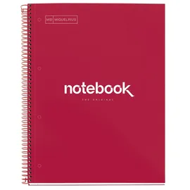 Miquelrius - Ringblock A4, Notebook Emotions, 80 Blatt 90 g/m2, 5 mm Karierung, 1 Farbstreifen, Mikroperforierte Spiralbindung, Kariertes Heft, Extra harter Einband, 4-fach gelocht, Rot