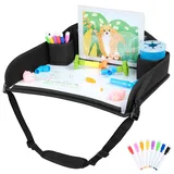 INFANZIA Reisetisch Kindersitz für Kinder - Knietablett, Snack Tablett, Kindersitz Rücksitz für Auto Flugzeug Zug Reisen - Unterstützung, Faltbarer Organizer (Schwarz)