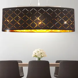 ETC Shop Deckenleuchte hängend schwarz gold Esszimmerlampe Hängelampe Esstisch, 3 Flammig orientalisch, Metall Textil, 3x LED 7W 806Lm 2700K, LxBxH 65x25x140 cm