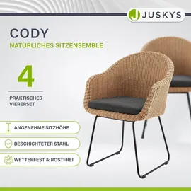 Juskys Cody Korbsessel 55 x 70 x 106 cm beige 4 St.