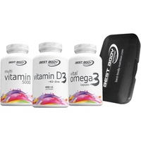 Vitamin D3 + Vitamin K2 + Vital Omega 3 + Multi Vitamin Kapseln + Tablettenbox