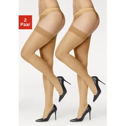 Strapsstrümpfe LASCANA, Damen, Gr. 60/62, beige (2x natur), Polyamid, Elasthan (LYCRA), unifarben, elastisch, Socken, mit silikonfreien Strumpfrändern