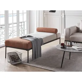 Beliani Chaiselongue MALMOS Kunstleinen 0 x 0 x 0 cm Beige/Goldbraun mit Kissen