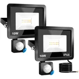 MKKM Led Strahler Mit Bewegungsmelder 10W 2 Stück LED Fluter,IP66 wasserdicht 2200LM Außenstrahler 6000K Kaltweiß Scheinwerfer, ideal für Garten Lagerhaus Spielplatz Haus Hof