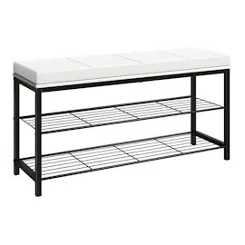 VCM Schuhregal Maße ca. H. 48 x B. 90 x T. 30 cm Sitzbank im Industrie Style Design Schuhbank Taliro Weiß aus Metall, 2 Ebenen für 8 Paar,