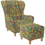 Supellex Sofia Ohrensessel mit Hocker | Design Pixel, kariert, bunt fancy
