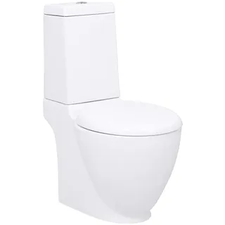 Gecheer Keramik WC Toilette Stand-Toilette Bodenstehende Toilette Stand-WC Toilettensitz WC-Schüsseln Bad Keramik Toilette für Ecke im Badezimmer,Soft Close Mechanismus,Rund Senkrechter Abgang Weiß