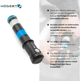Högert Technik - Akku-Pumpe für Handsaugnäpfe | Handsaugpumpe | Pumpe | Spannung: 3,6 V