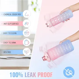 luxuskollektion 2er Pack Trinkflasche BPA-frei mit Zeitmarkierung & Strohhalm