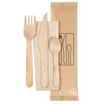 Duni Messer, Gabel, Löffel, braune Serviette, 16/16,5/11 cm Natürlich, 250 Stk/Krt (250 x 1 Stk)