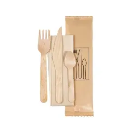 Duni Messer, Gabel, Löffel, braune Serviette, 16/16,5/11 cm Natürlich, 250 Stk/Krt (250 x 1 Stk)
