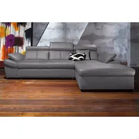 exxpo - sofa fashion Ecksofa Salerno, klassisch modernes Funktionssofa, hoher Sitzkomfort, L-Form, inkl. Kopf- und Armteilverstellung, wahlweise mit Bettfunktion grau