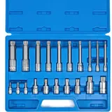 NEIKO 10057A XZN Dreifach-Vierkant-Bit-Set, 20-teiliges Set, Vielzahn-Steckschlüssel-Set, extra lang, 10,2 cm, 3-kant, 4 mm bis 18 mm, 12-kant Steckschlüsselsatz, manipulationssicher, Vierkantantrieb,
