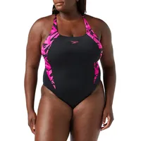 Speedo Damen Splice Hyperboom Muscleback Badeanzug, Schwarz/Rosa, 36
