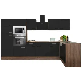 Respekta Winkelküche Oliver L-Form 340 x 172 cm E-Geräte schwarz seidenglanz/eiche york nachbildung