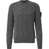 s.Oliver Strickpullover aus 100% Wolle mit Zopfmuster und Ärmel-Patch - grau - XXL