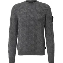 s.Oliver Strickpullover aus 100% Wolle mit Zopfmuster und Ärmel-Patch - grau - XXL