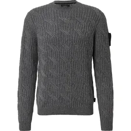 s.Oliver Strickpullover aus 100% Wolle mit Zopfmuster und Ärmel-Patch - grau - XXL