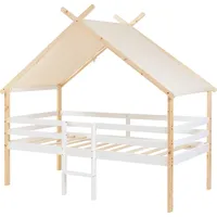 [en.casa] Hausbett Surnadal 90x200 cm Kiefernholz Weiß/Natur