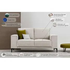 OTTO home 2-Sitzer OTTO HOME "Kompaktsofa Oland, Struktur, Flachgewebe, Luxus-Microfaser, Boucle", grün, B:164cm H:85cm T:83cm, 100% Polyester, Sofas, 164 cm, Wellenunterfederung, Skandi-Design, Metallfüße
