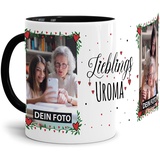 Tasse - Lieblings-Uroma - zum selbst Gestalten mit zwei Fotos - personalisierbare Fototasse für Uroma - Keramik, Innen & Henkel Schwarz, 300 ml