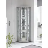 fif möbel Eckvitrine TRIO Höhe ca. 172 cm, ink. Beleuchtung Eckvitrine/Glasvitrine 1x Glastür, perfekt für Sammler, Sammlervitrine silberfarben
