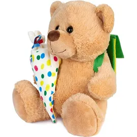 Brubaker Teddy Plüschbär mit Schulranzen und Schultüte zum Befüllen Bunt - 25 cm Teddybär für Einschulung Schulanfang Schule - Plüschteddy mit Rucksack - Kuscheltier Schmusetier Stofftier
