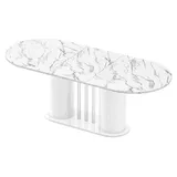 Design Esstisch HCE-111 Oval Hochglanz ausziehbar Tisch Esszimmer rund - Weiß