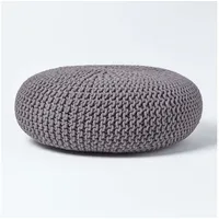 Homescapes Großer Strickpouf 100% Baumwolle, grau - Homescapes