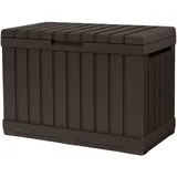Keter Gartentruhe KENTWOOD 190L Braun – Wetterfeste Gartenbox in Holzoptik mit Sitzfunktion – UV-beständige Aufbewahrungsbox, abschließbar, für Innen- & Außenbereich
