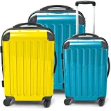 HAUPTSTADTKOFFER - Alex - 3er Koffer-Set Hartschale glänzend, (S, M & L), 235 Liter, Cyanblau-Gelb-Cyanblau