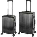 Travelhouse Tokyo Alu Reisekoffer Schwarz S-55cm & M-66cm Hartschalenkoffer Reise Trolley Koffer Set - Schwarz