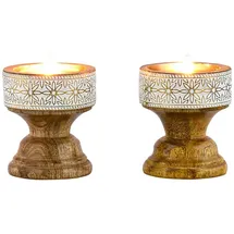 Marrakesch Orient & Mediterran Interior 2er Set Boho Deko Teelichthalter Kerzenständer aus Holz Hamida