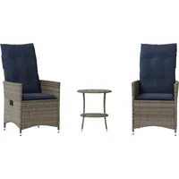 vidaXL 3-teiliges Bistro-Set mit Kissen Grau Poly Rattan