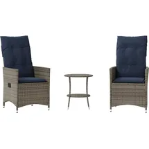 vidaXL 3-teiliges Bistro-Set mit Kissen Grau Poly Rattan