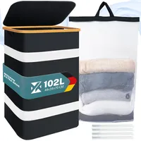 HENGMEI 102L Wäschekorb mit Deckel Wäschesammler Herausnehmbaren Wäschesäcke Wäschetrenne, Wäschetonne Faltbare Wäschebox, Wäschesortierer für Bade Schlafzimmer Laundry Baskets(Schwarz)