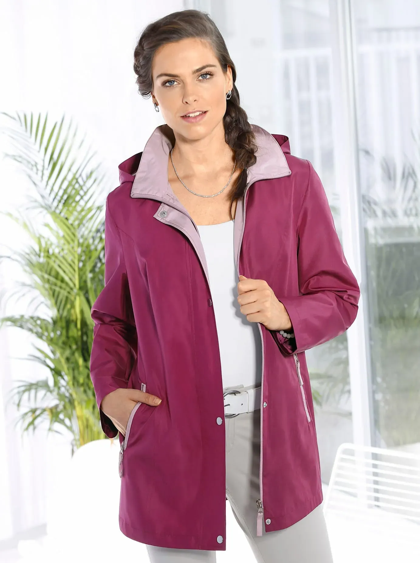 Funktionsjacke CLASSIC BASICS, Damen, Gr. 42, pink (fuchsia, rosé), 100% Polyester, gemustert, mehrfarbig, figurumspielend, Jacken Funktionsjacke