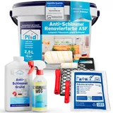 Anti-Schimmel Farbe 2,5L Weiß für 15m2 -Inkl. Streichset, Grund & Spray  / Innen